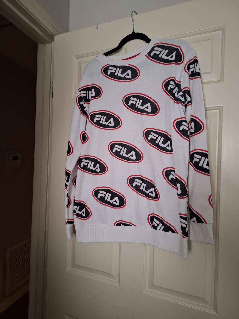 Fila White Crewneck Sweatshirt with Black and Red Logo Print